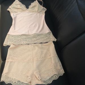 I Am Yumme Lace and Spandex Top and Bottom Cream Color